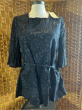 Gudrun Sjödén Minnesota Tunic NWT Organic Cotton Floral Square Neck Tie Belt